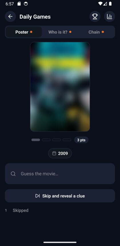 Poster game: a blurred movie poster with a year clue